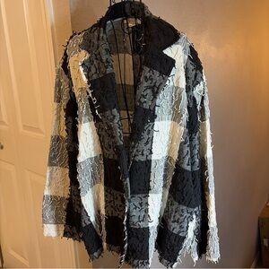 Capistrano Sport Black & White Checked Fringe Shag 2 Button Up Blazer Size 3X